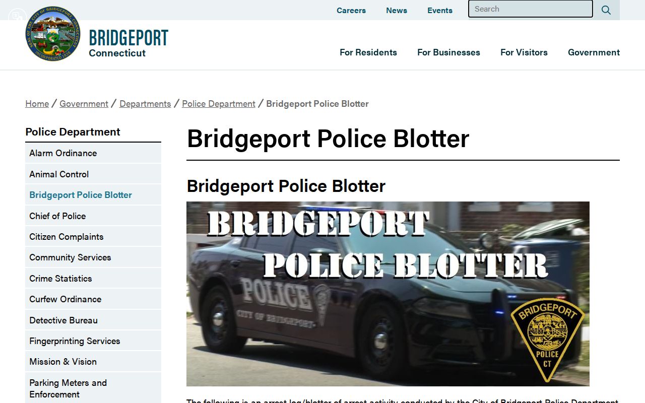 Bridgeport Police official busted mugshots arrest blotter interface