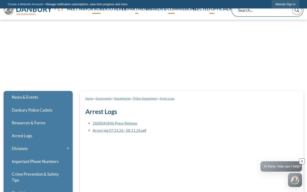 Fairfield County crime news source showing official Danbury arrest logs