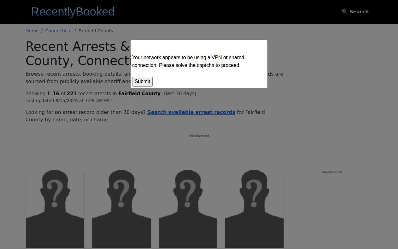 Fairfield County unofficial RecentlyBooked arrest page context