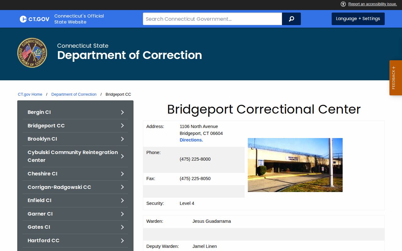 Bridgeport Correctional Center Fairfield County pretrial custody information