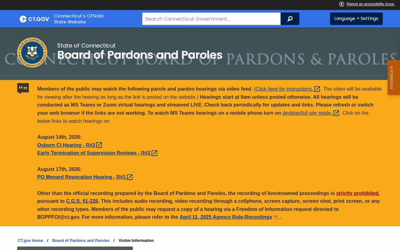 CT VINE Fairfield County custody and court alerts