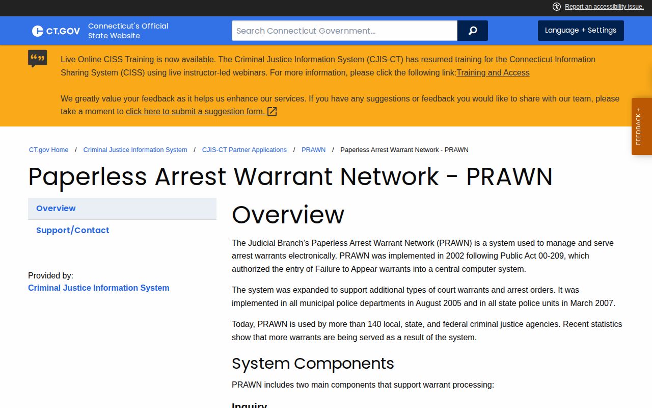 Fairfield County PRAWN warrant network access policy